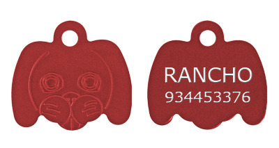 Placa Identificación Cara Perrito Roja Grabada
