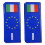 Dos Pegatinas en Relieve para Matricula de Italia con Bandera - Adhesivo 3D
